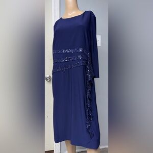 R&M Richards Navy Long Sleeve Dress with Sequins